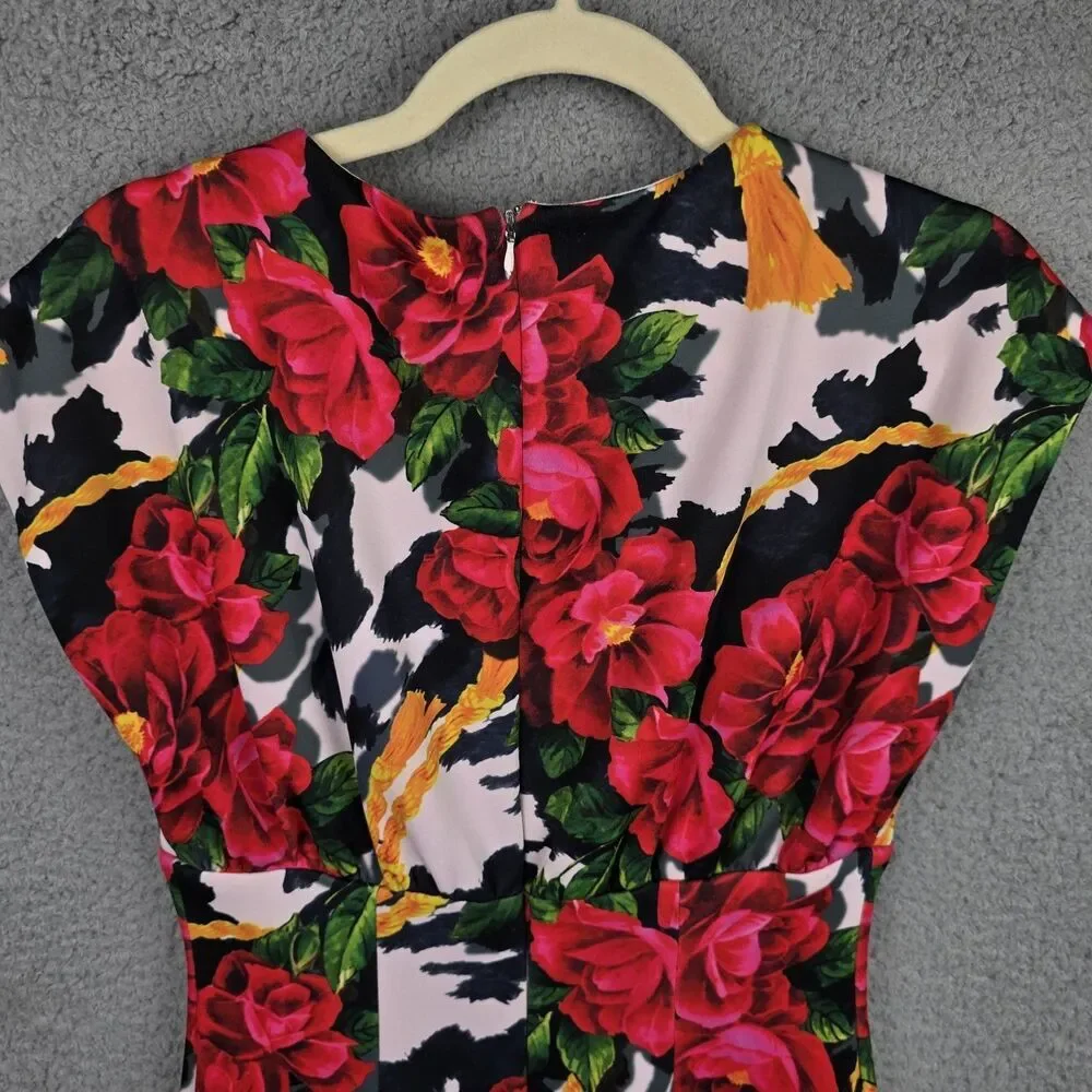 Floral Dress Women 2 Red Bodycon Deep V Sexy Colorful  Siren Cap Sleeves Stretch